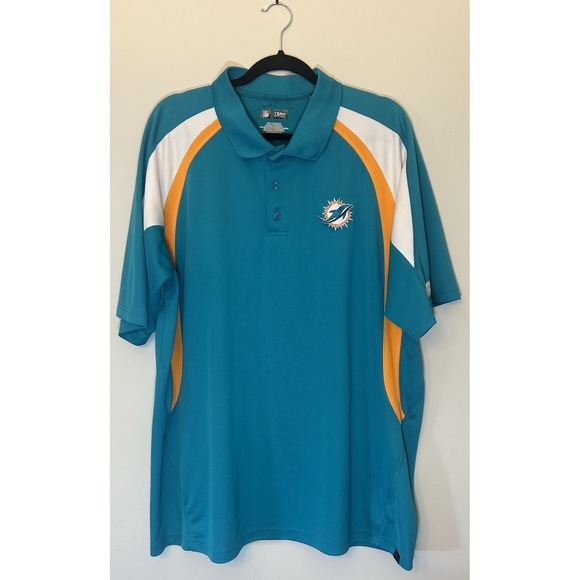 Miami Dolphins NFL Team Apparel Mens Teal Polo Shirt Size 2XL Embroidered Logo - Picture 1 of 8